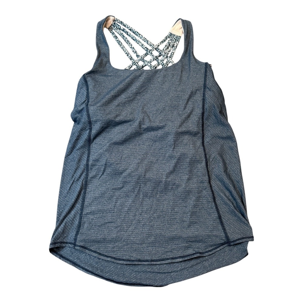 Lululemon Tank Top Size 4 Blue Heathered Workout Top Crisscross Back